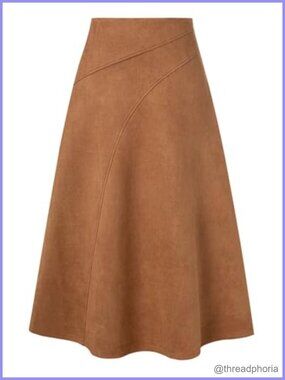 Faux Suede High Waist A-Line Midi Skirt for Work Party Fall Winter